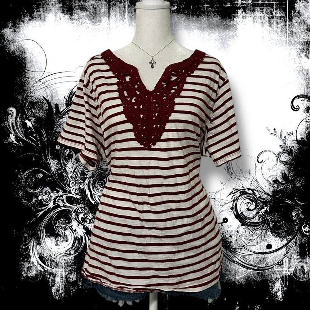 deep blood red and white striped tunic whimsigoth boho top